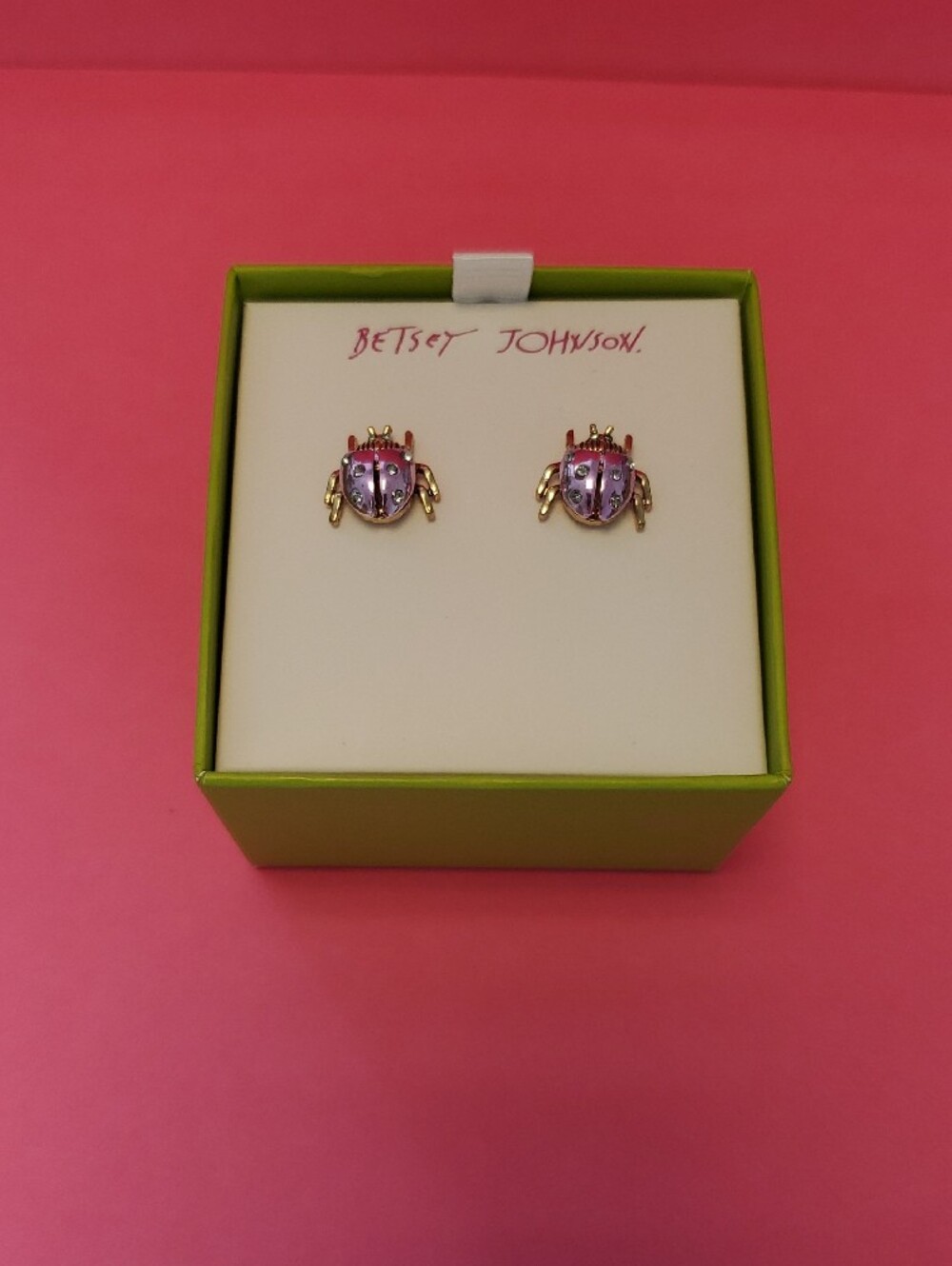 Betsey Johnson Pink and Gold Ladybug Stud Earrings - Picture 5 of 6